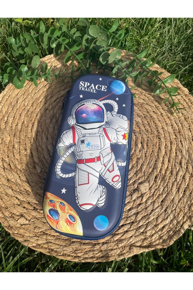 Astronot kabartmalı 3 boyutlu 3d temalı Eva kalemlik kalem kutusu Lacivert