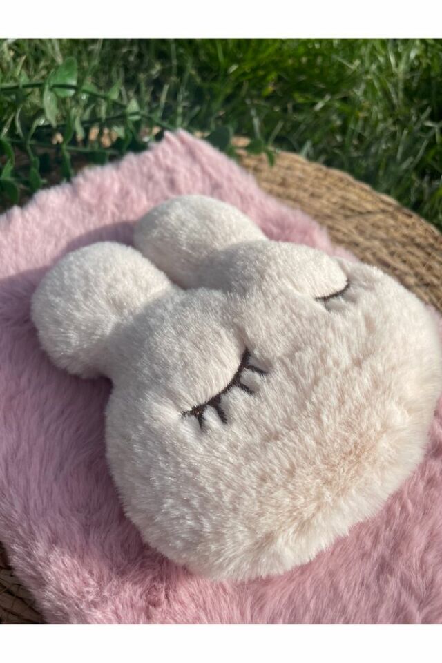 Peluş Kapaklı Tavşan kabartmalı Çizgili Defter Pembe
