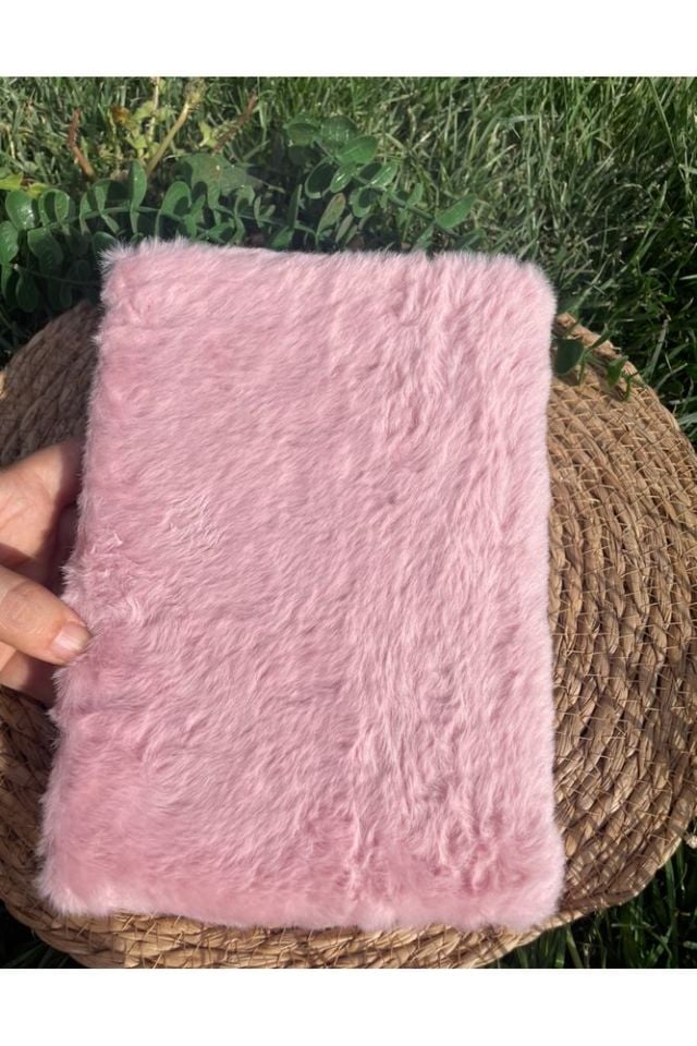 Peluş Kapaklı Tavşan kabartmalı Çizgili Defter Pembe