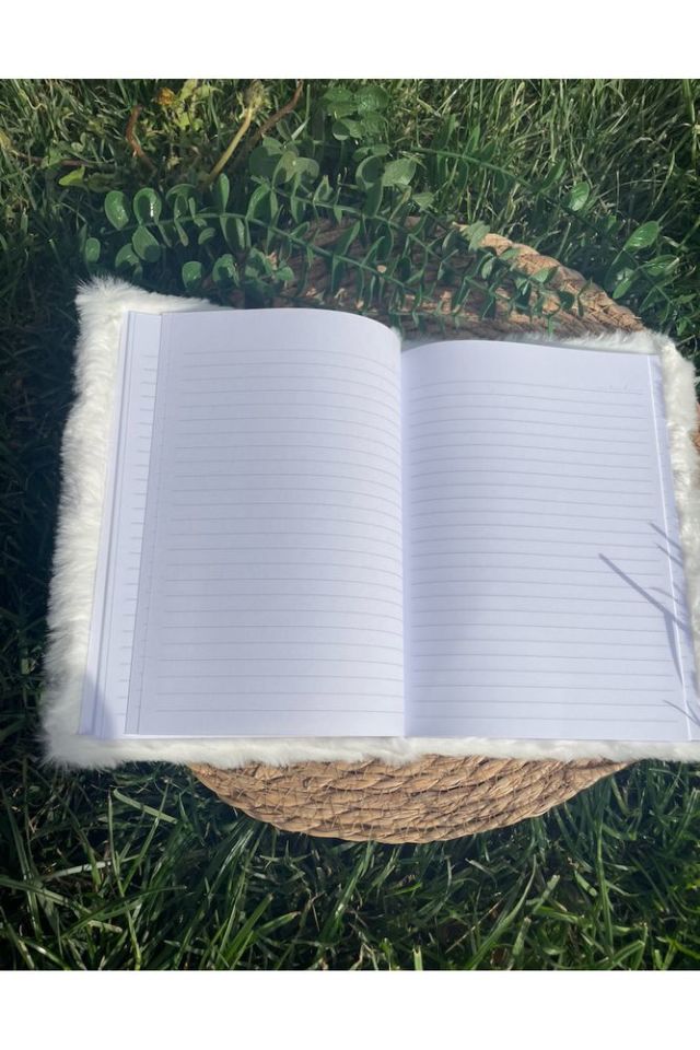 Peluş Kapaklı Tavşan kabartmalı Çizgili Defter Beyaz
