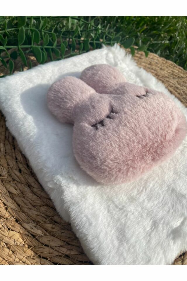 Peluş Kapaklı Tavşan kabartmalı Çizgili Defter Beyaz