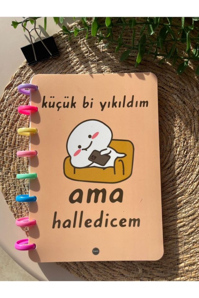 Yeni Nesil Spiralli Eğlenceli Çizgili Defter Küçük Bir Yıkıldım ama Halledicem