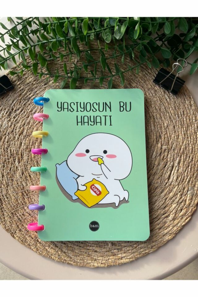 Yeni Nesil Kalp Spiralli Eğlenceli Çizgili Defter Yaşıyorsun Bu Hayatı