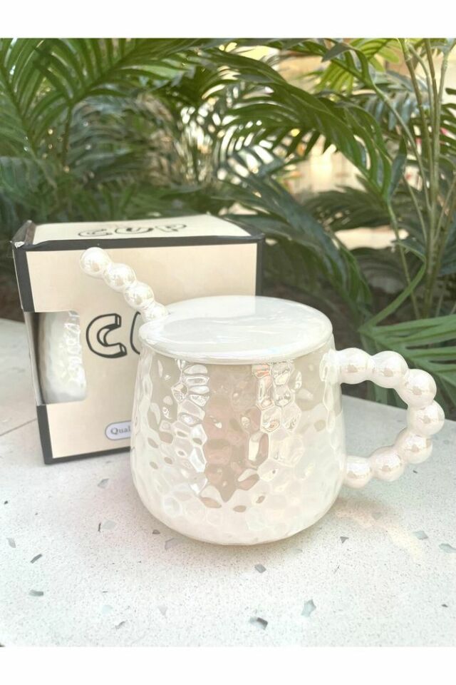 İnci Kupa Mug Beyaz-Kupa kapak ve kaşık