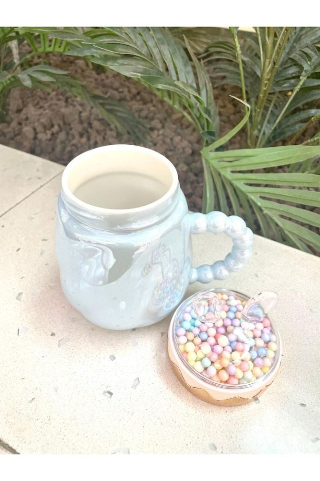 Tavşan Kapaklı Ponpon Kupa Mug mavi