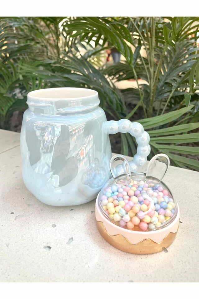 Tavşan Kapaklı Ponpon Kupa Mug mavi