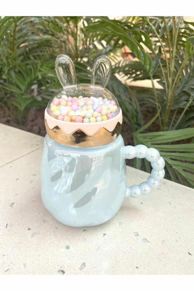 Tavşan Kapaklı Ponpon Kupa Mug mavi