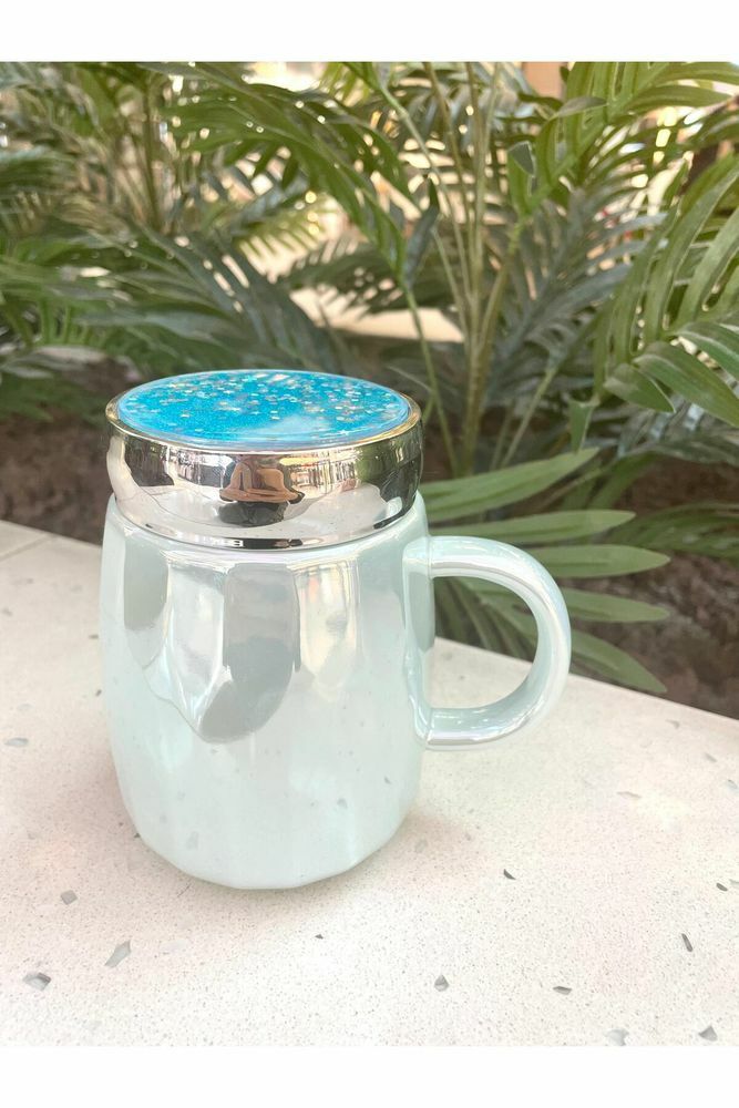 Kapağı Sulu Kupa Mug mavi