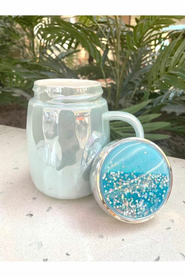 Kapağı Sulu Kupa Mug mavi