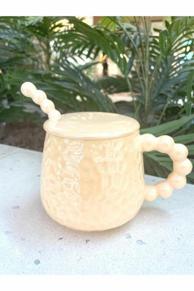 İnci Kupa Mug Sarı-Kupa kapak ve kaşık