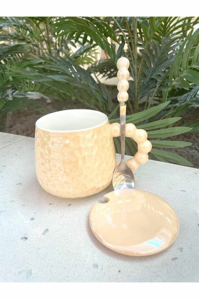 İnci Kupa Mug Sarı-Kupa kapak ve kaşık