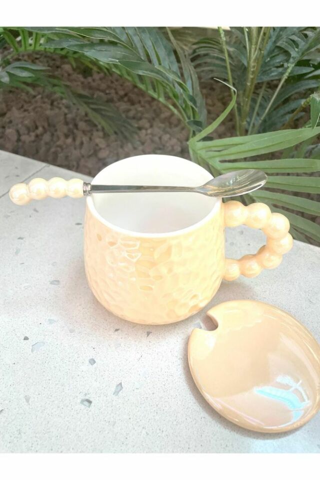 İnci Kupa Mug Sarı-Kupa kapak ve kaşık