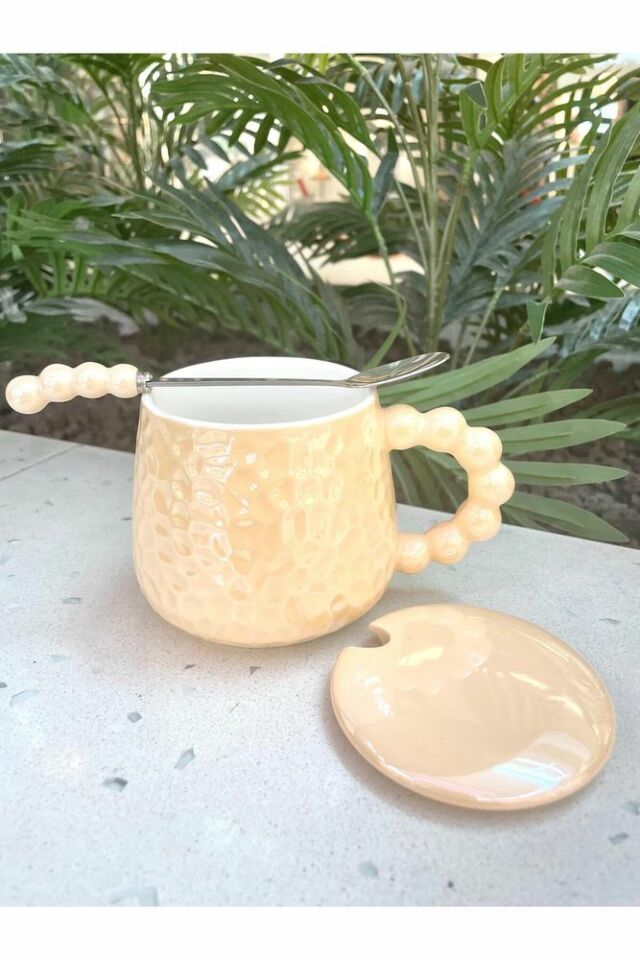 İnci Kupa Mug Sarı-Kupa kapak ve kaşık