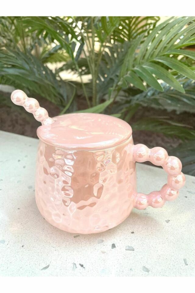 İnci Kupa Mug pembe-Kupa kapak ve kaşık
