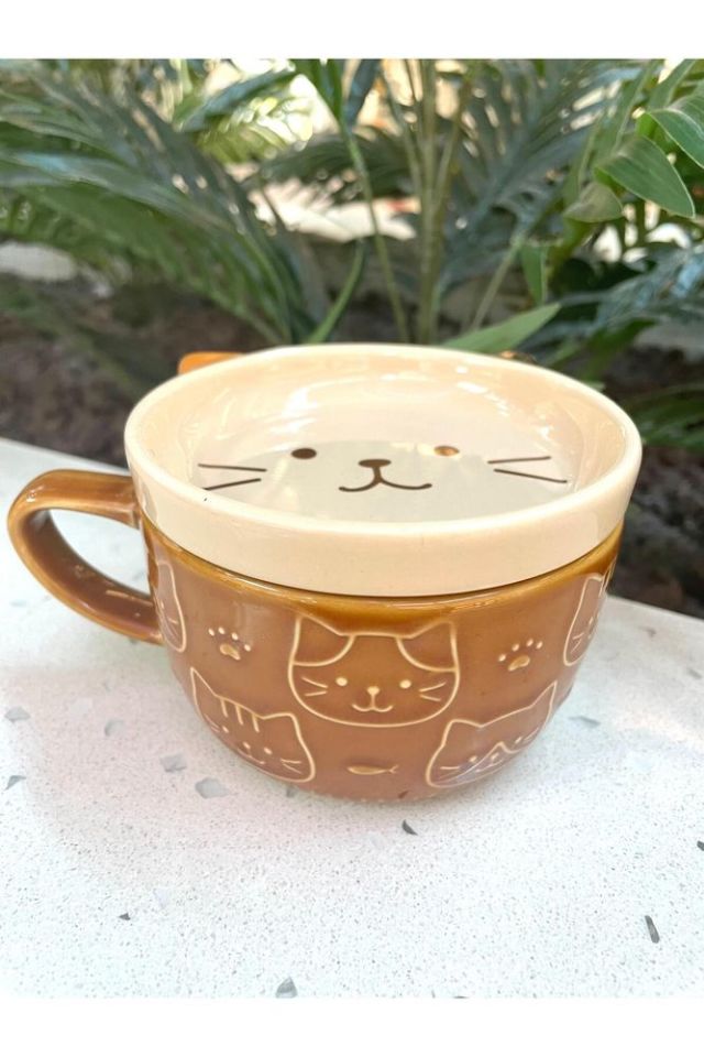 Seramik Kawaii karikatür sevimli kedi fincan kahve süt kapaklı kupa hediye